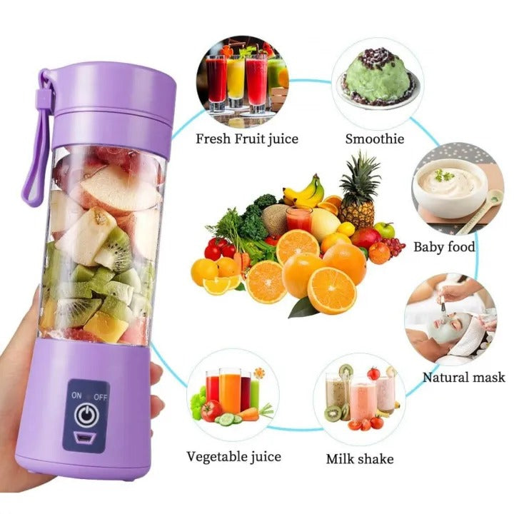 USB Rechargeable Portable Juicer Blender – 6 Blades Mini Electric Blender 380ML Food Grade Bottle, Personal Fruit Juicer Cup Machine with One Touch Double Click Start