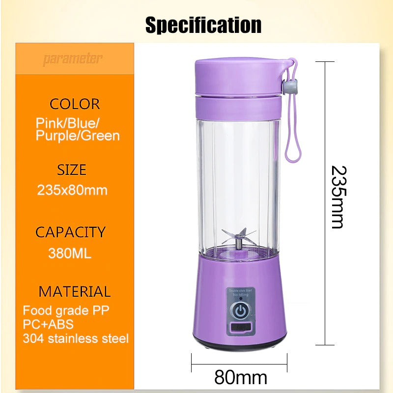 USB Rechargeable Portable Juicer Blender – 6 Blades Mini Electric Blender 380ML Food Grade Bottle, Personal Fruit Juicer Cup Machine with One Touch Double Click Start