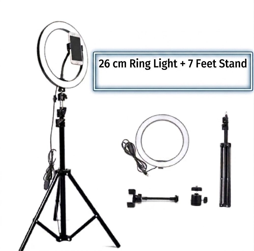 26cm Ring Light With Mobile Holder With 7Feet Tripod Stand in Three Different Mode Light